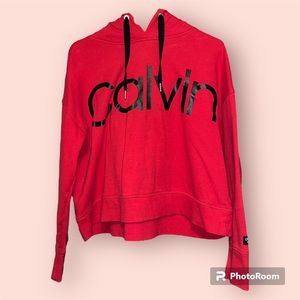 Calvin Klein Performance relaxed fit red hoodie with black writing size large
